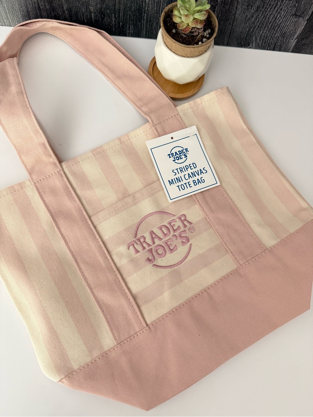 TRADER JOE’S Pink Striped Mini Canvas Tote Bag